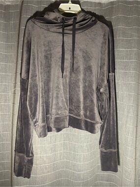 aerie Gray Velvet Drawstring Hoodie